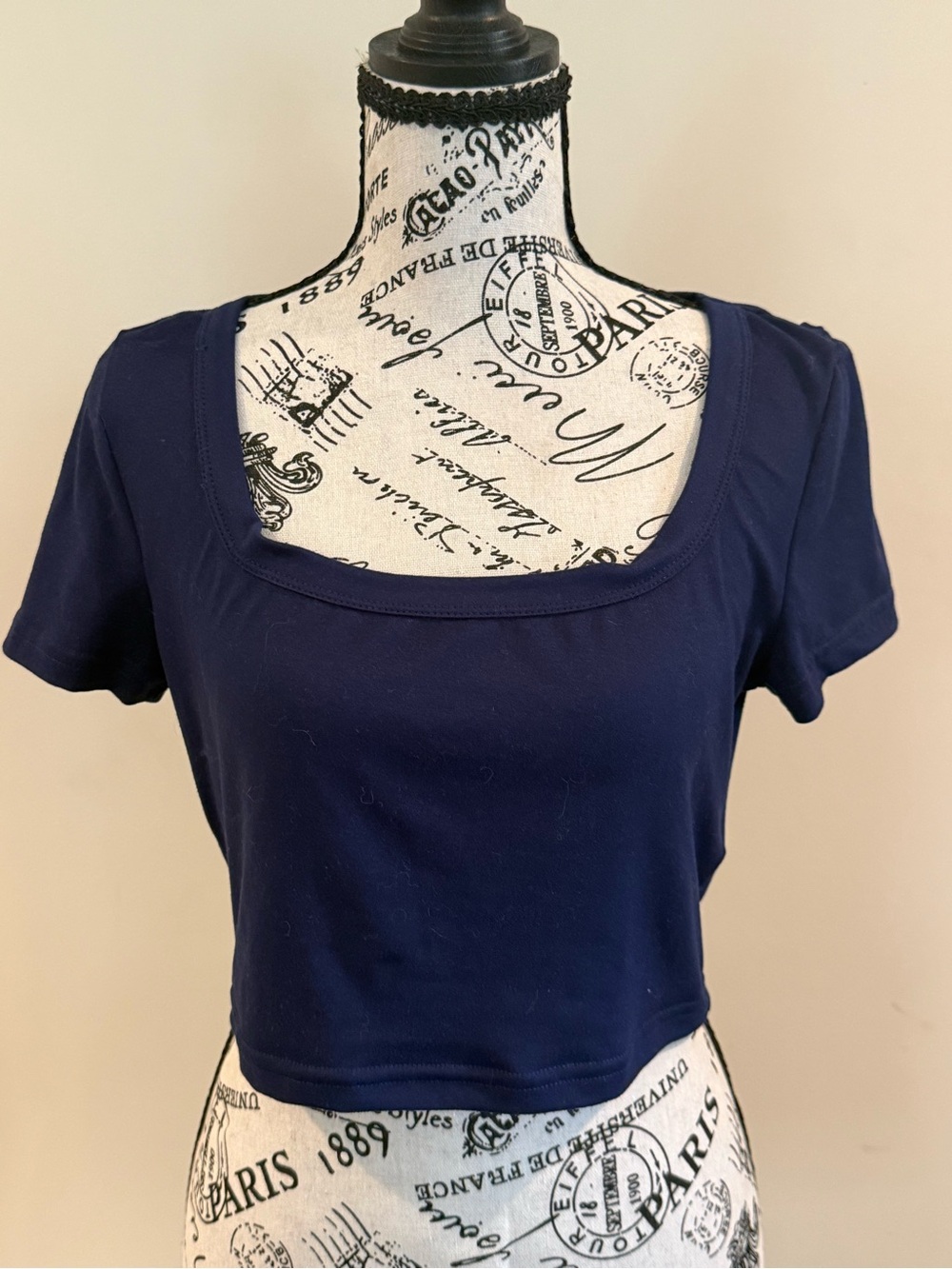 Blue Short Sleeve Square Neck Crop Top